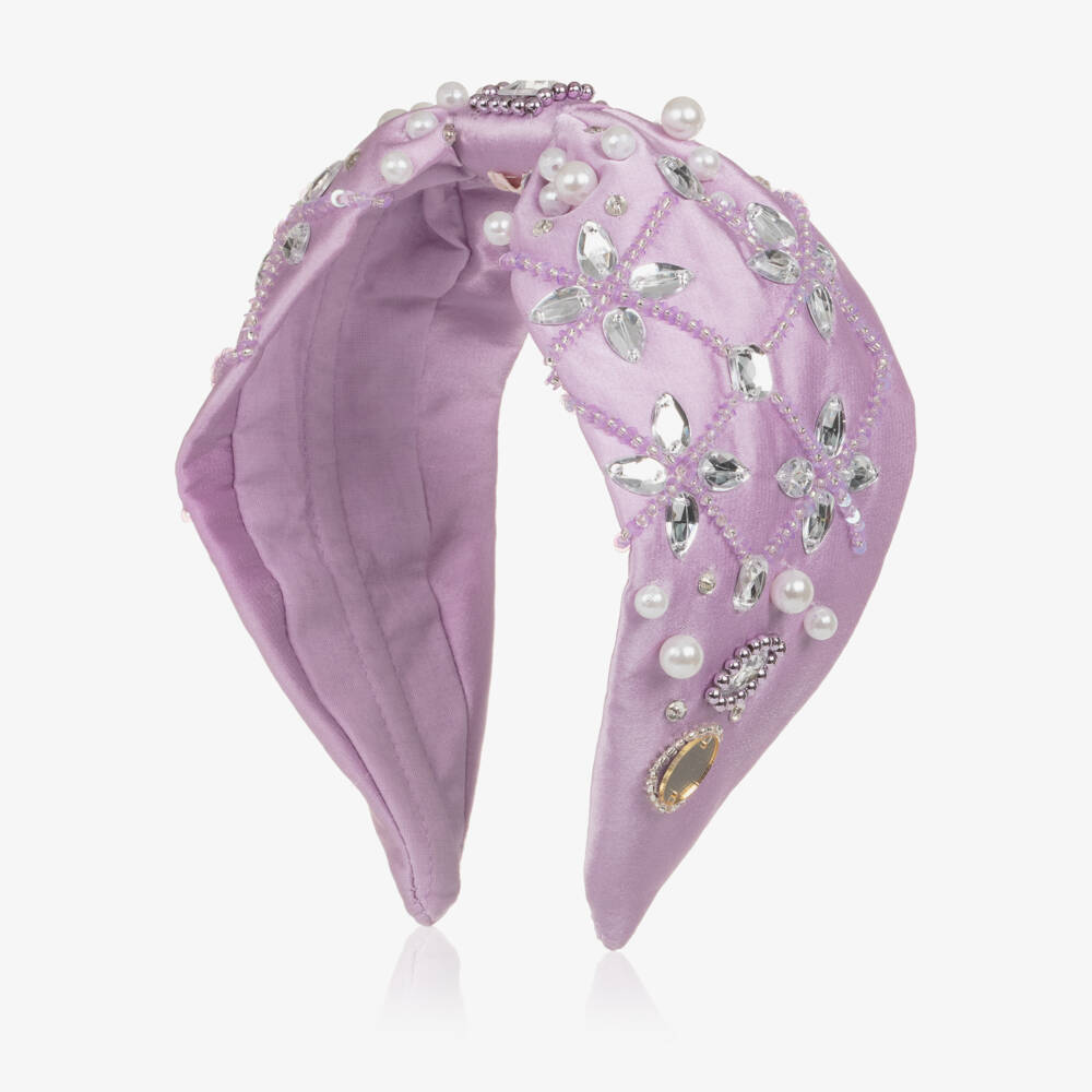 Tutu du Monde-Girls Lilac Satin Hairband with Crystal & Bead Detail | Childrensalon