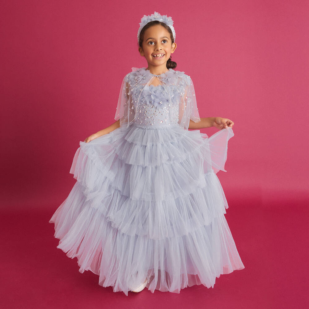 Tutu du Monde-Girls Long Lavender Blue Tiered Tulle Dress | Childrensalon