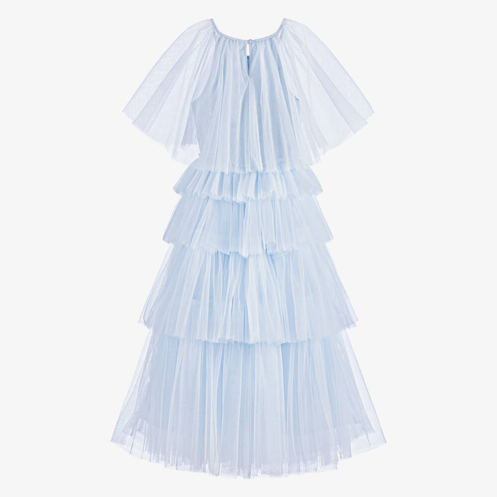 Tutu du Monde-Girls Pale Blue Tulle Cape-Style Maxi Dress | Childrensalon