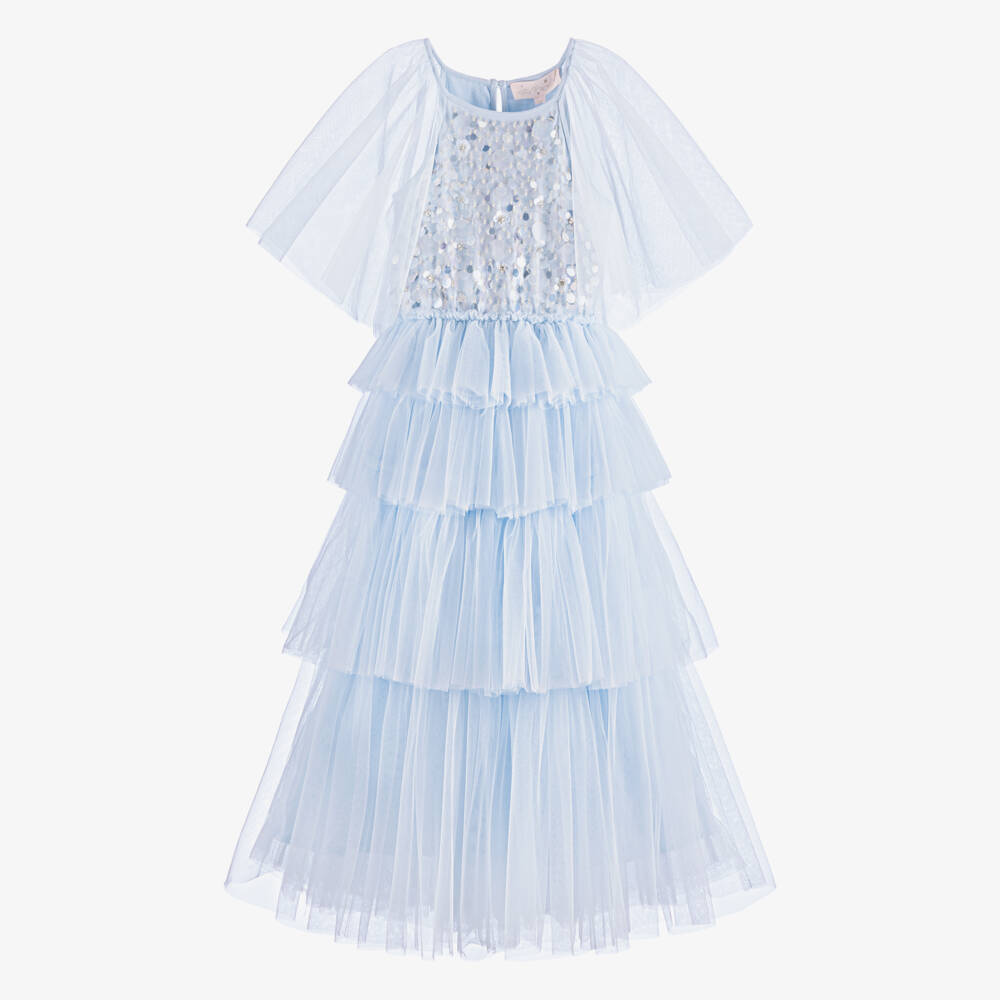 Tutu du Monde-Girls Pale Blue Tulle Cape-Style Maxi Dress | Childrensalon