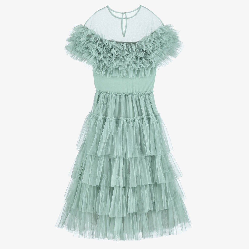 Tutu du Monde-Girls Pale Green Tiered Tulle Maxi Dress with Ruffles | Childrensalon