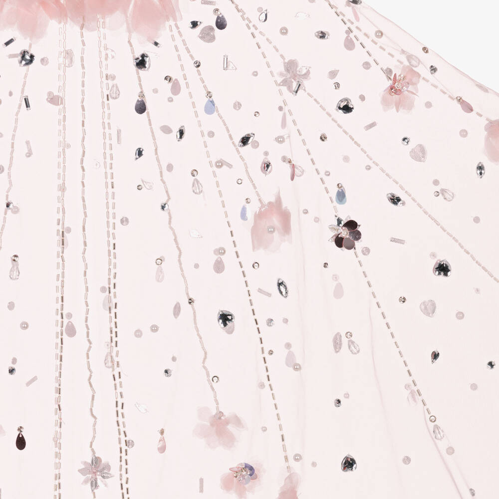 Tutu du Monde-Пелерина розовая из тюля с бусинами и цветочными аппликациями для девочек | Childrensalon