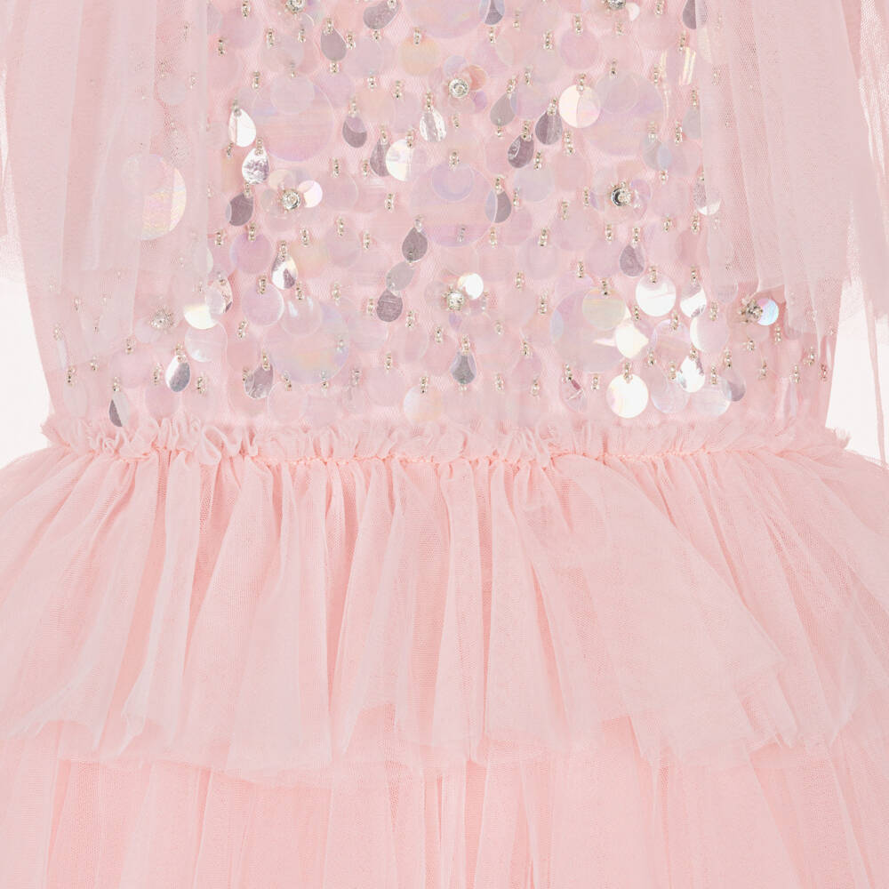 Tutu du Monde-Girls Pale Pink Tiered & Sequinned Tulle Dress | Childrensalon