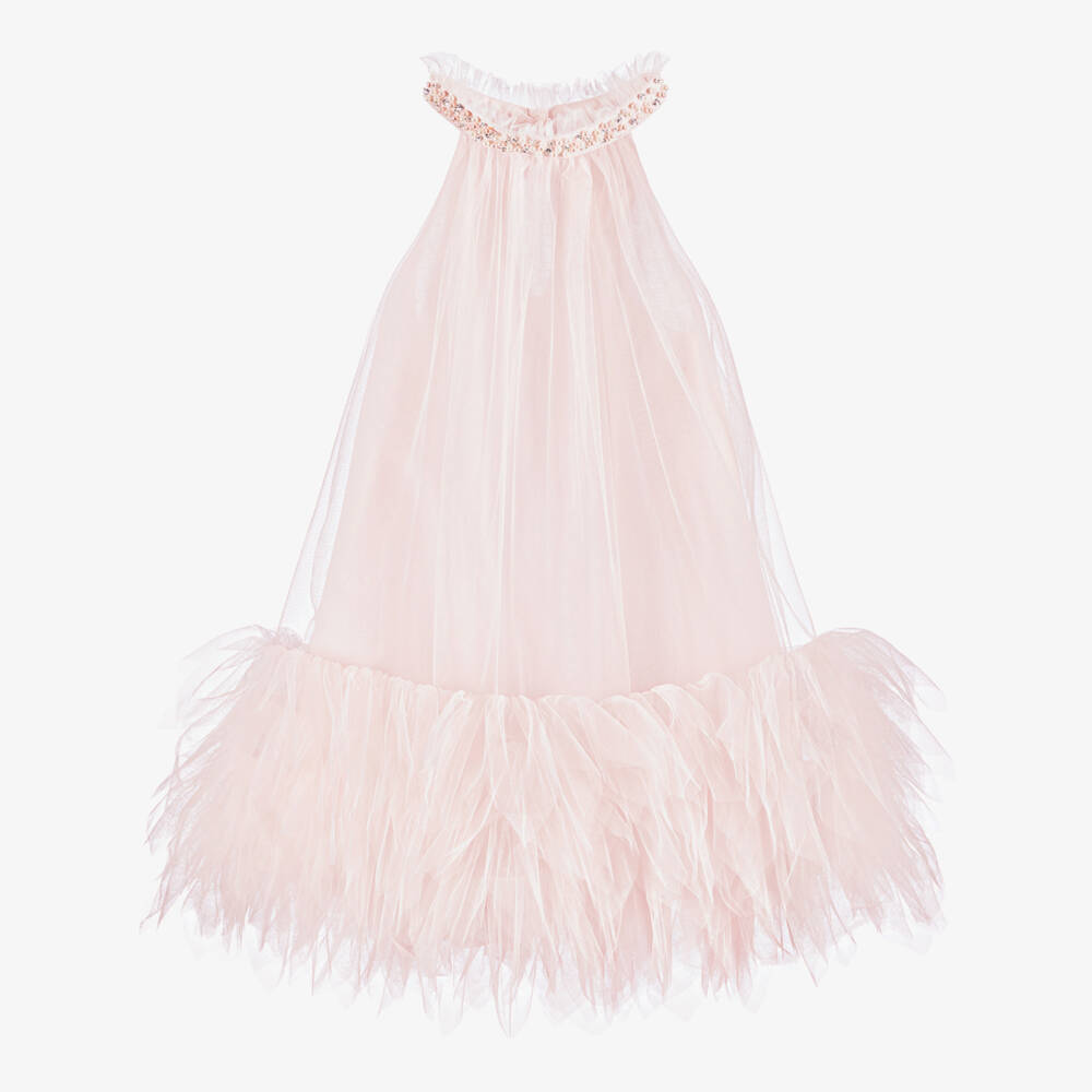 Tutu du Monde-Girls Pale Pink Tulle Dress with Beaded Neckline | Childrensalon