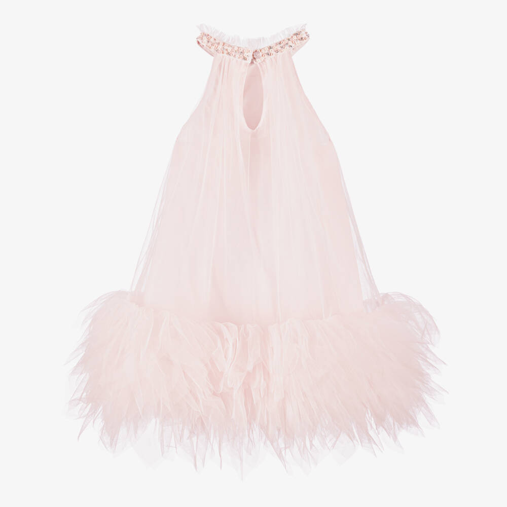 Tutu du Monde-Girls Pale Pink Tulle Dress with Beaded Neckline | Childrensalon