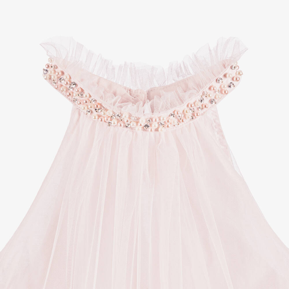 Tutu du Monde-Girls Pale Pink Tulle Dress with Beaded Neckline | Childrensalon