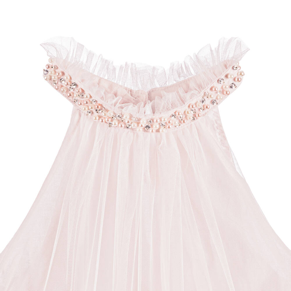 Tutu du Monde-Girls Pale Pink Tulle Dress with Beaded Neckline | Childrensalon