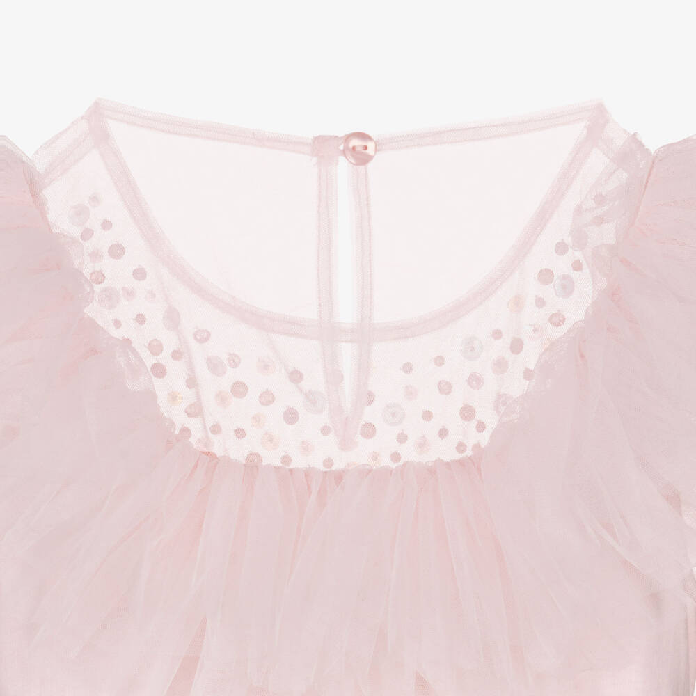 Tutu du Monde-Girls Pale Pink Tulle Tiered Dress with Ruffle & Gems | Childrensalon
