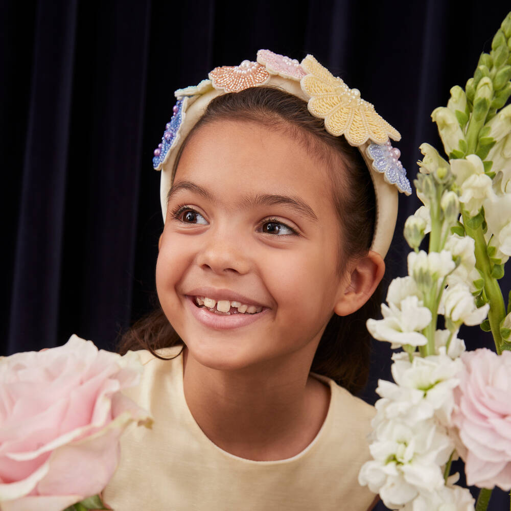 Tutu du Monde-Girls Pale Yellow Sequinned Flower Hairband | Childrensalon
