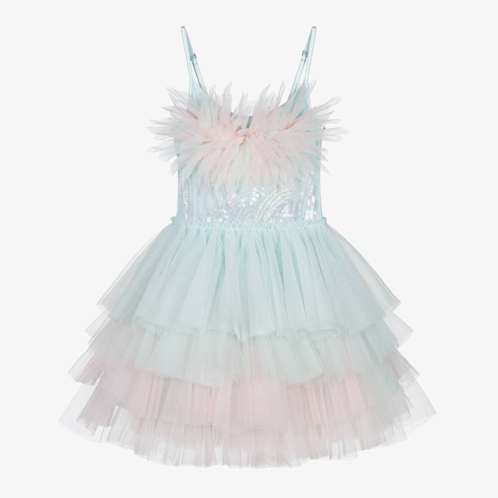Tutu du Monde-Girls Pastel Blue & Pink Tulle Dress with Sequin Embellishment | Childrensalon