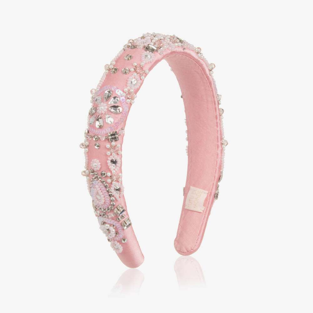 Tutu du Monde-Girls Pastel Pink Satin Embellished Hairband | Childrensalon