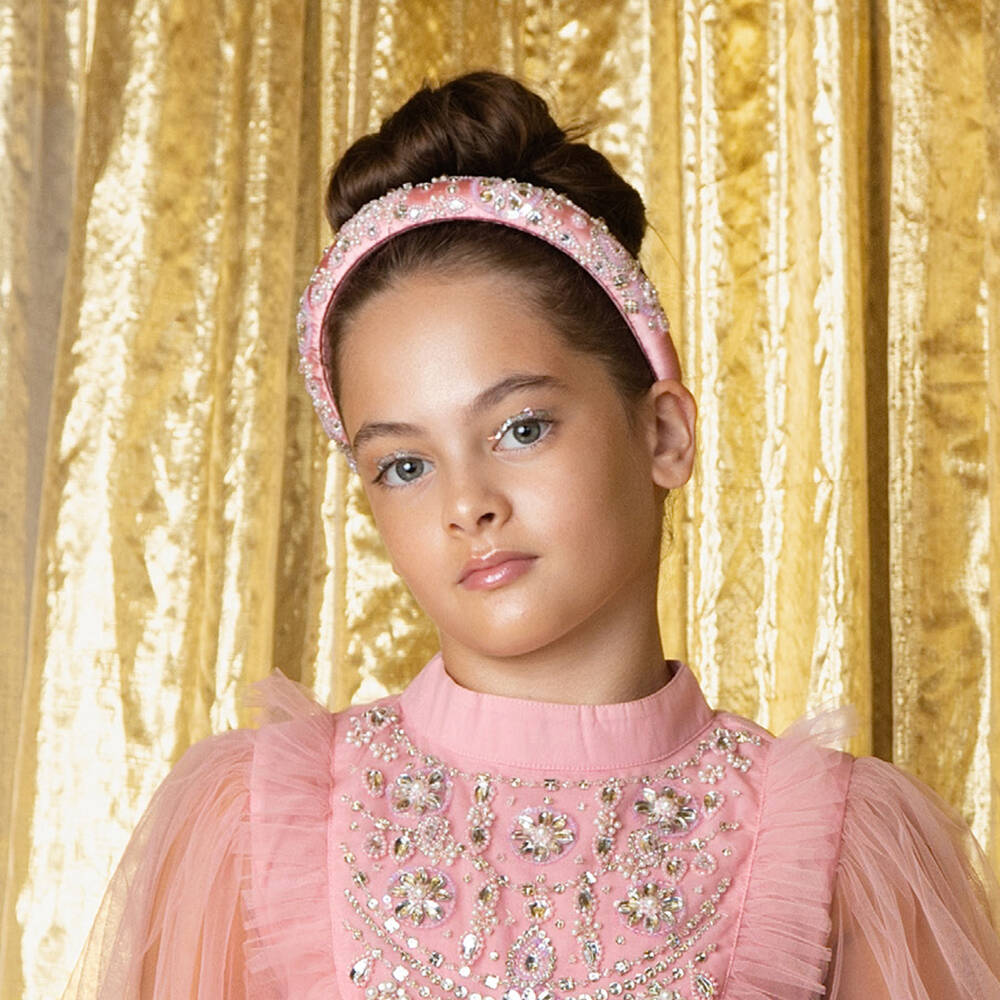 Tutu du Monde-Girls Pastel Pink Satin Embellished Hairband | Childrensalon
