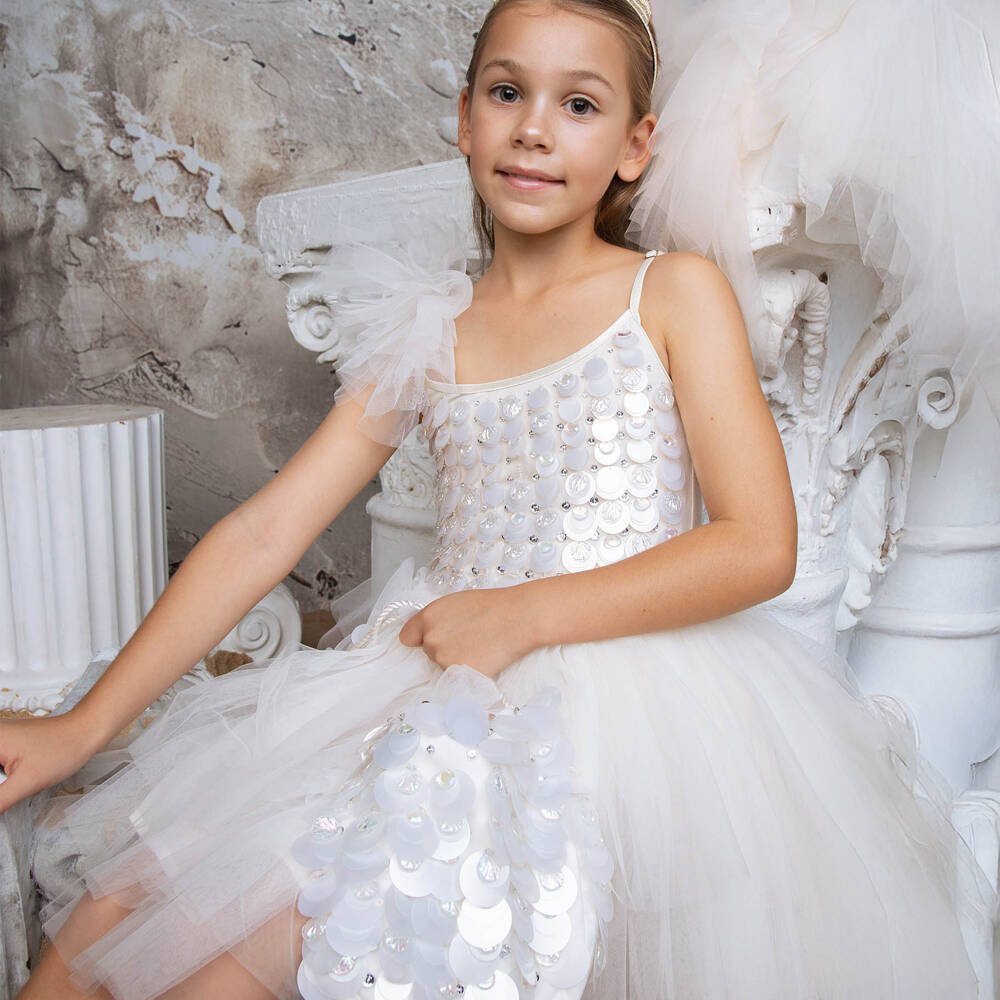 Tutu du Monde-Girls Pearlescent White Sequin Shoulder Bag (19cm) | Childrensalon