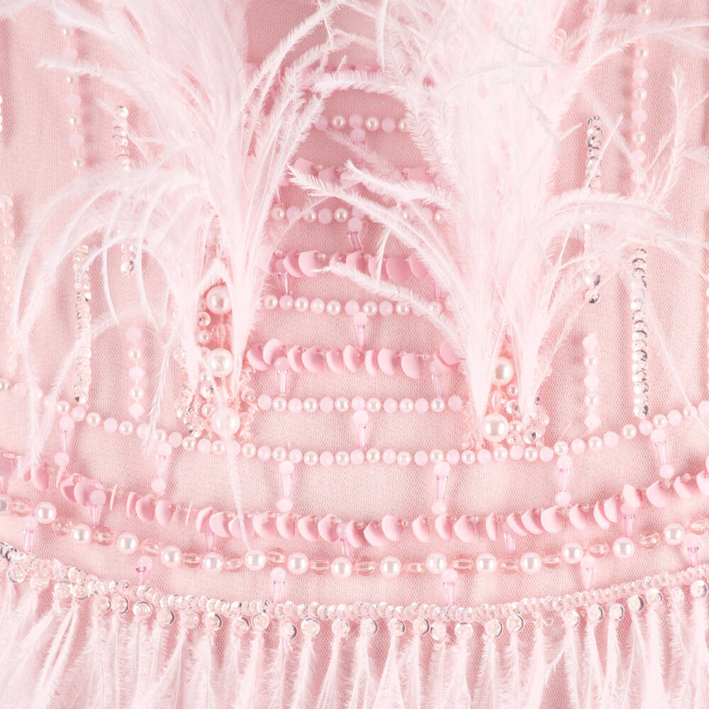 Tutu du Monde-Girls Pink Beaded Maxi Dress with Feathers | Childrensalon