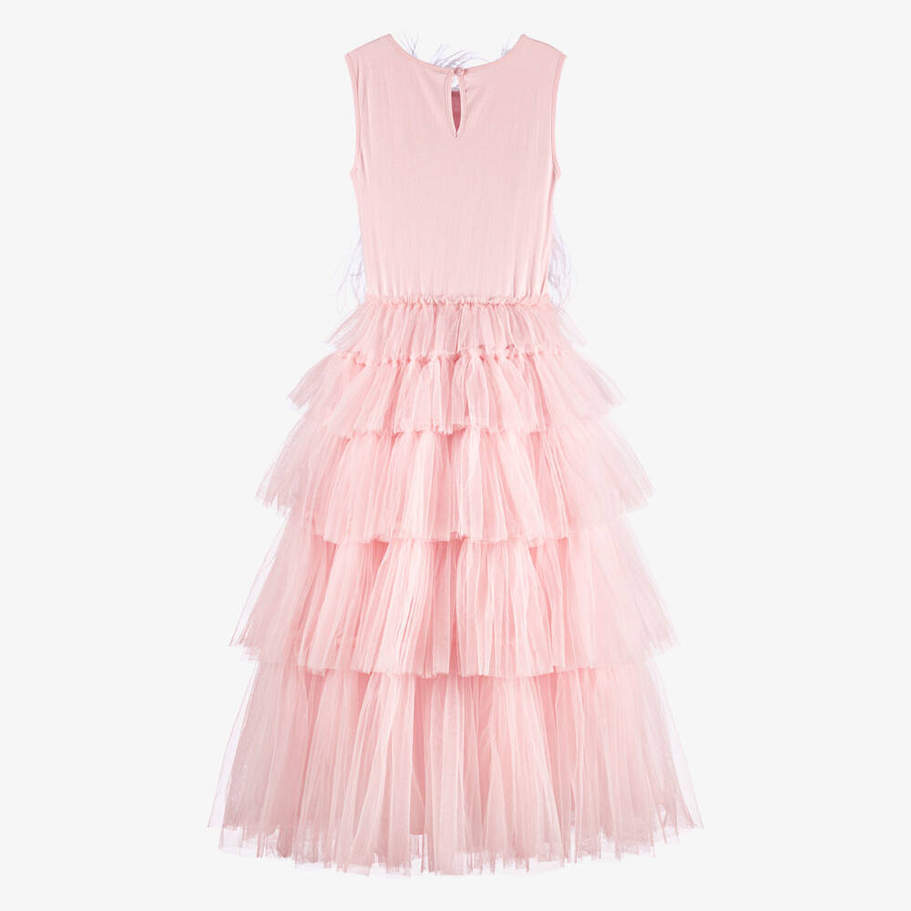 Tutu du Monde-Girls Pink Beaded Maxi Dress with Feathers | Childrensalon
