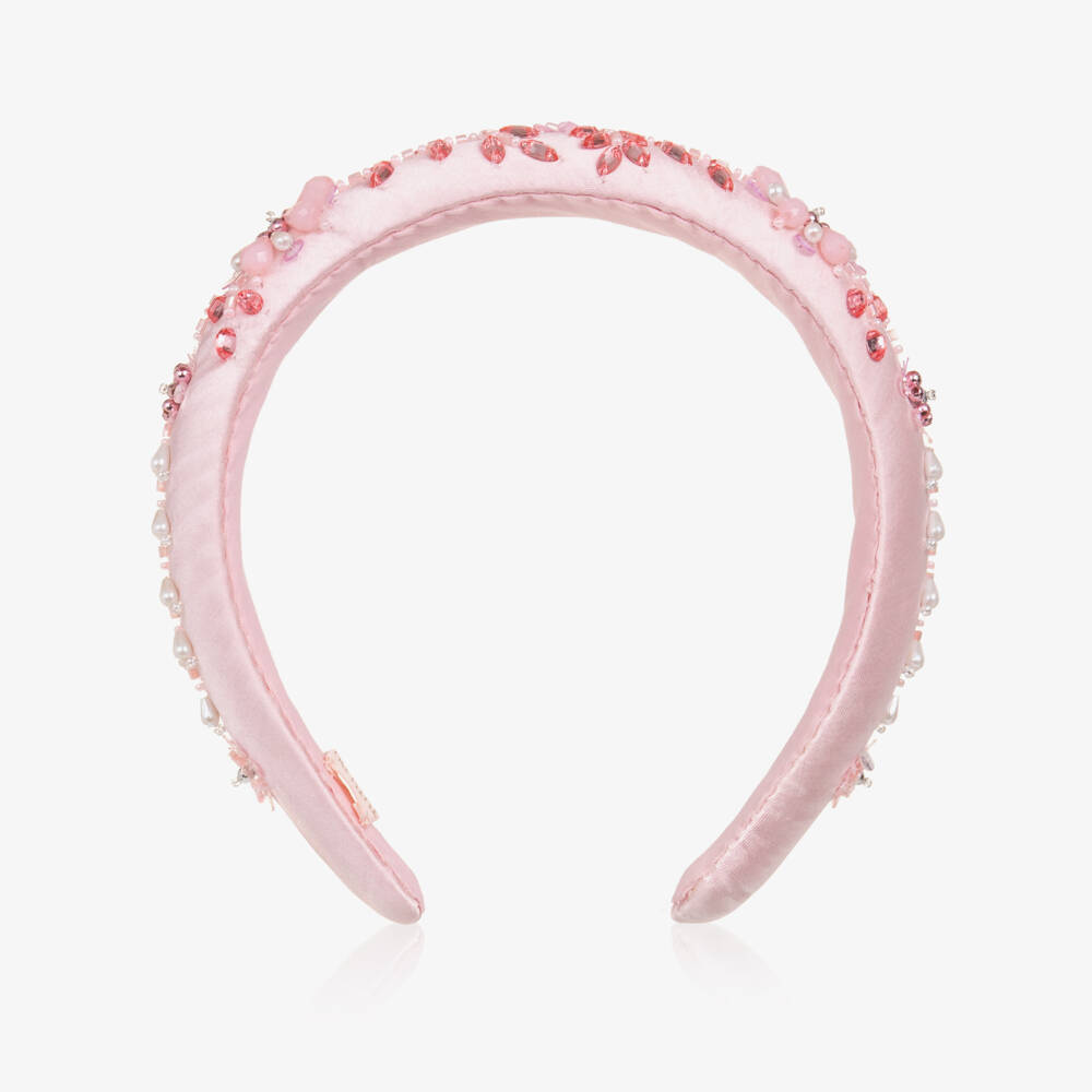 Tutu du Monde-Girls Pink Embellished Satin Hairband | Childrensalon