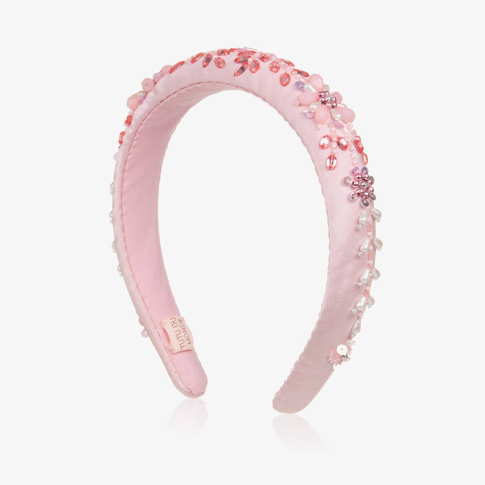 Tutu du Monde-Girls Pink Embellished Satin Hairband | Childrensalon
