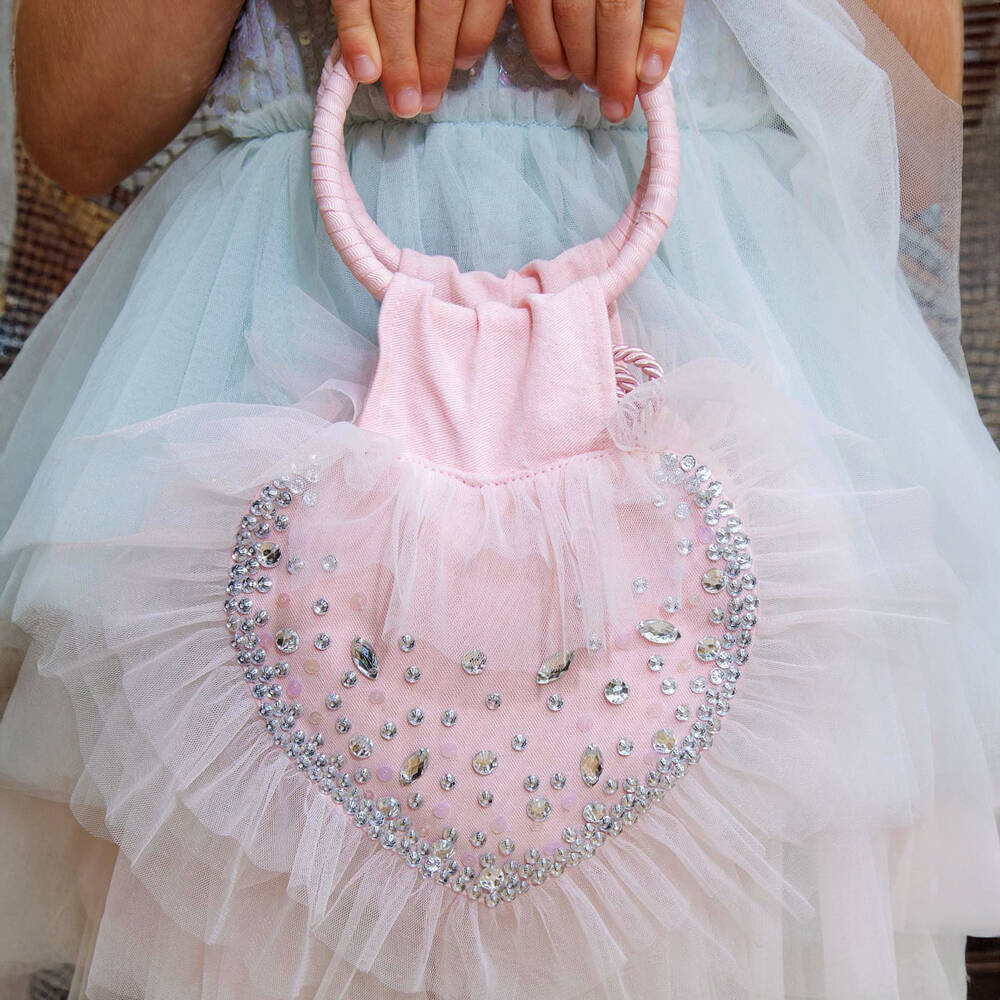 Tutu du Monde-حقيبة قطن مزينة بشكل قلب لون زهري للبنات (17 سم) | Childrensalon