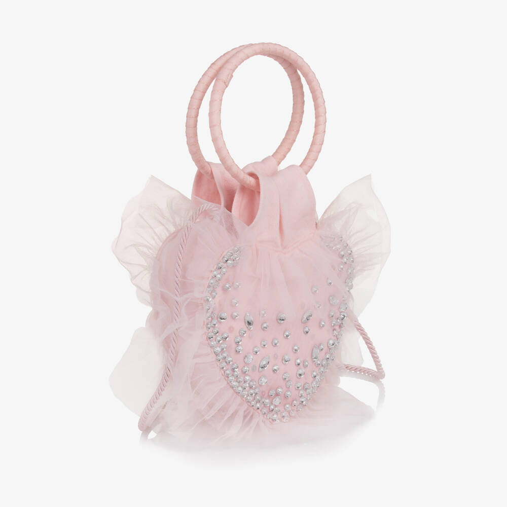 Tutu du Monde-Girls Pink Heart-Shaped Jewelled Cotton Bag (17cm)  | Childrensalon