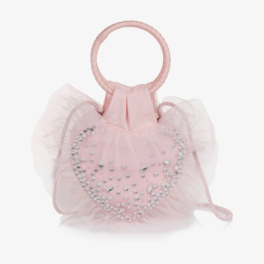 Tutu du Monde-Girls Pink Heart-Shaped Jewelled Cotton Bag (17cm)  | Childrensalon