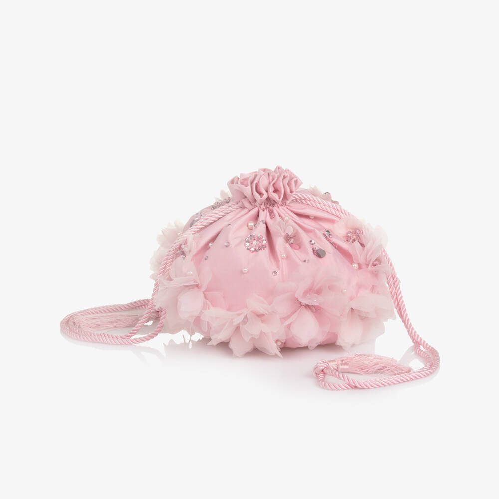 Tutu du Monde-Girls Pink Jewel & Flower Drawstring Bag (19cm) | Childrensalon