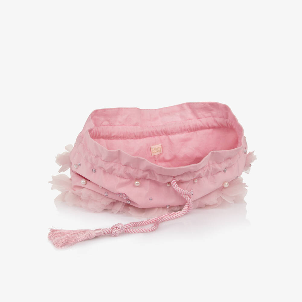 Tutu du Monde-Girls Pink Jewel & Flower Drawstring Bag (19cm) | Childrensalon