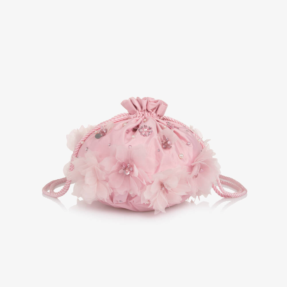 Tutu du Monde-Girls Pink Jewel & Flower Drawstring Bag (19cm) | Childrensalon
