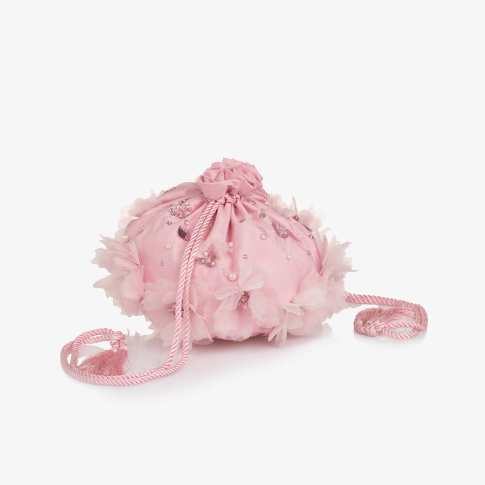 Tutu du Monde-Girls Pink Jewel & Flower Drawstring Bag (19cm) | Childrensalon