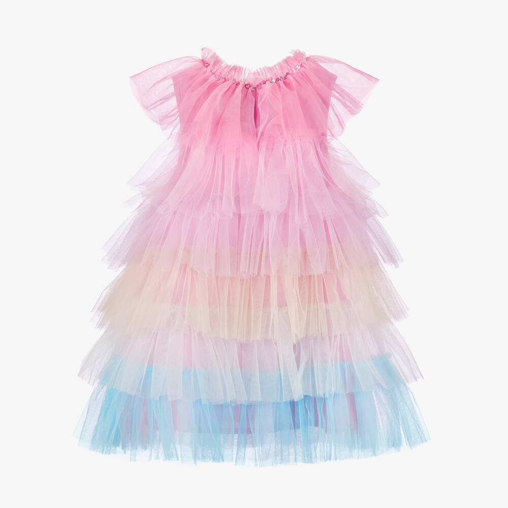 Tutu du Monde-Girls Pink Layered Rainbow Tulle Dress | Childrensalon