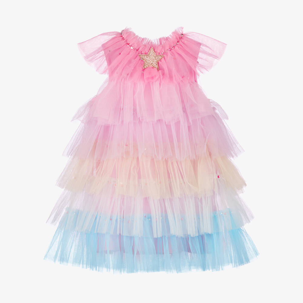 Tutu du Monde-Girls Pink Layered Rainbow Tulle Dress | Childrensalon