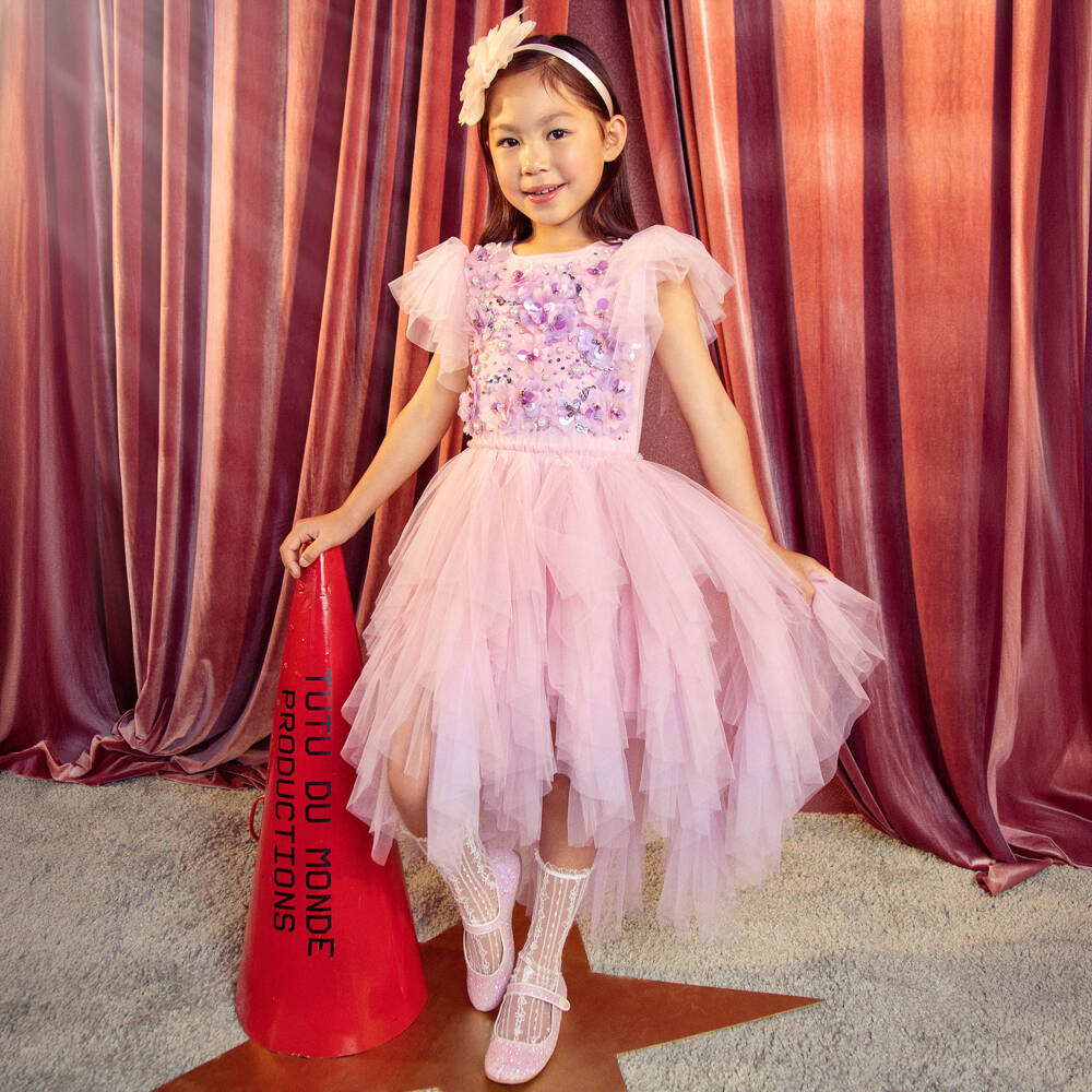 Tutu du Monde-Girls Pink & Lilac Floral Embellished Tulle Dress | Childrensalon