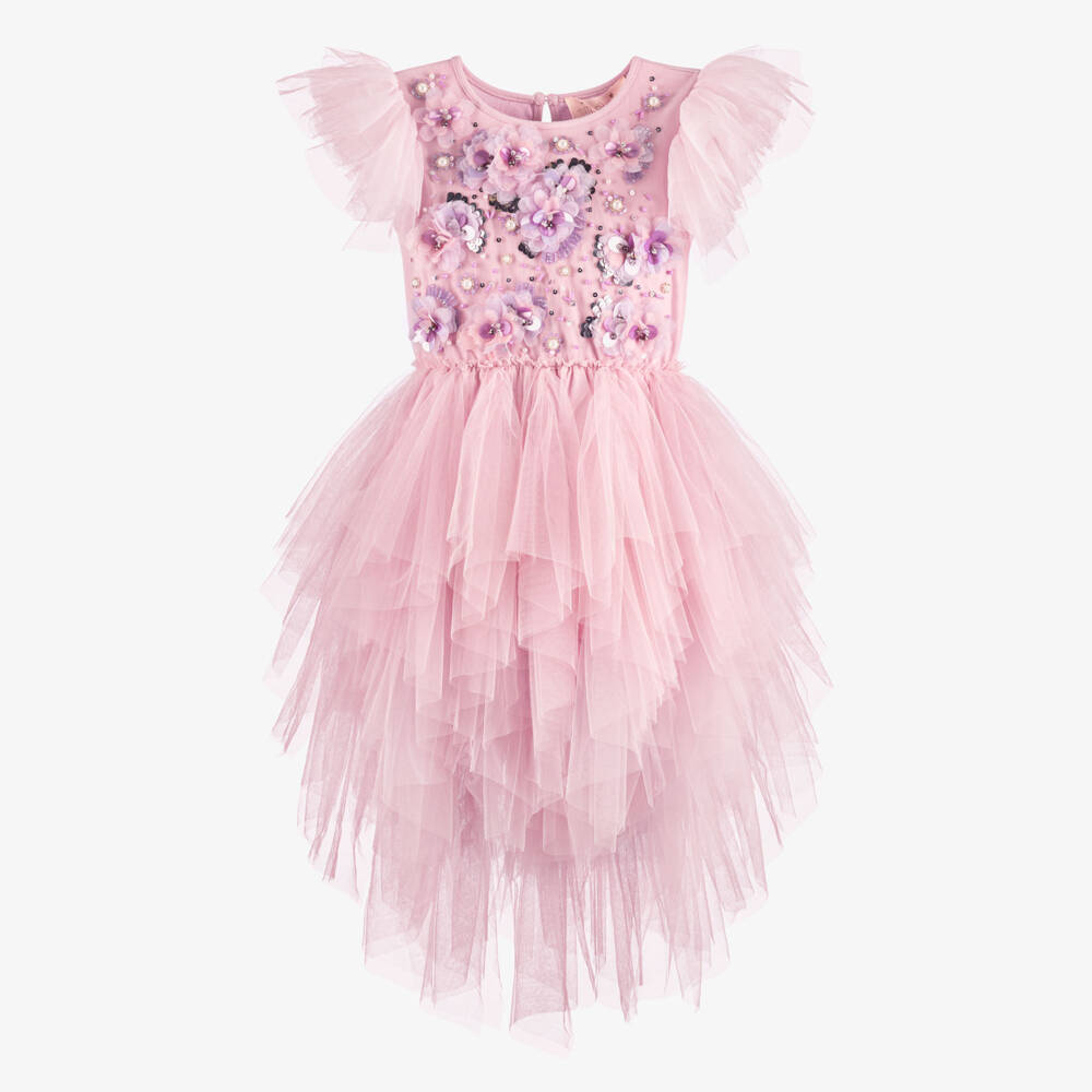 Tutu du Monde-Girls Pink & Lilac Floral Embellished Tulle Dress | Childrensalon