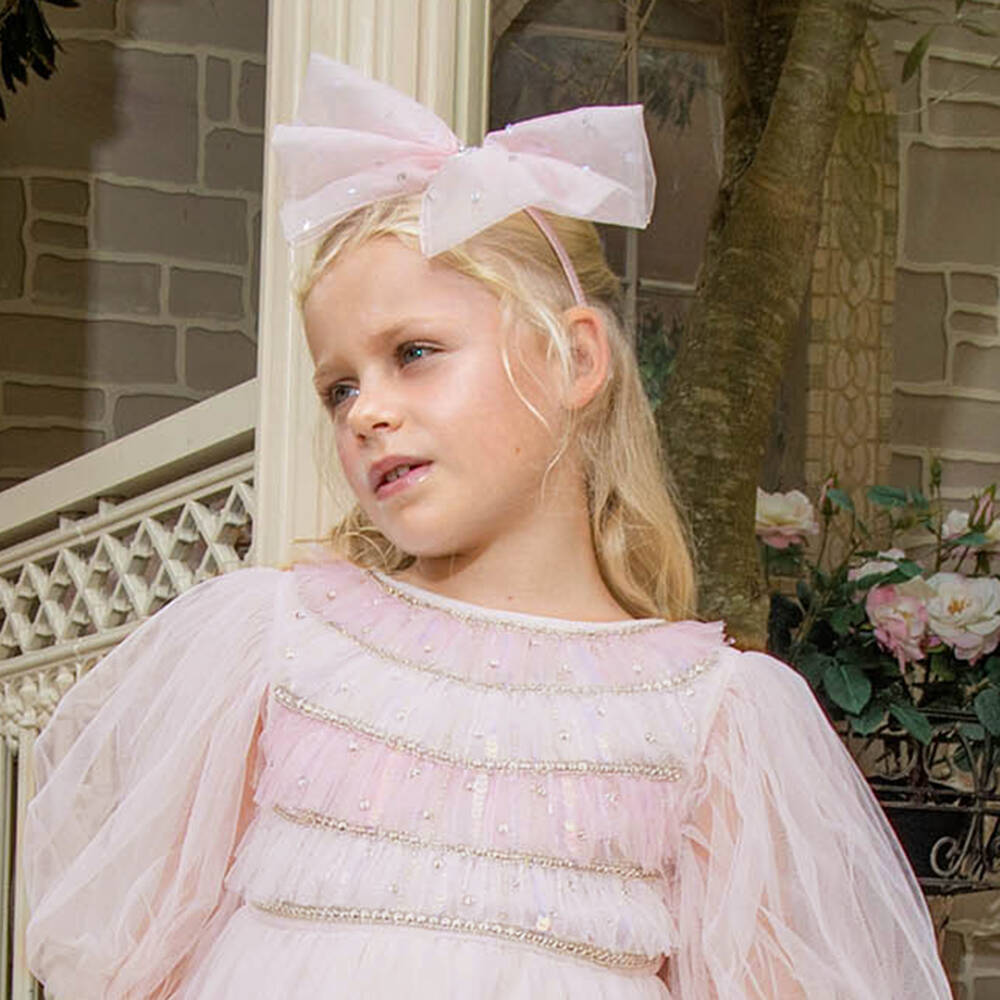 Tutu du Monde-Girls Pink Organza Sequinned Bow Hairband | Childrensalon