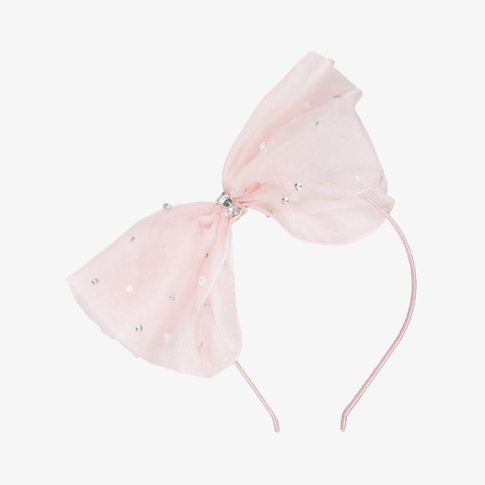 Tutu du Monde-Girls Pink Organza Sequinned Bow Hairband | Childrensalon