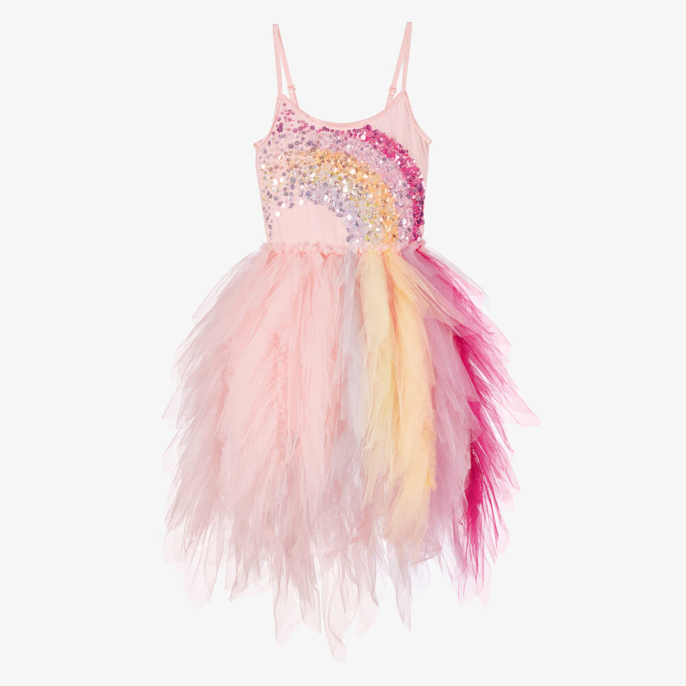 Tutu du Monde-Girls Pink Rainbow Tutu Dress with Beads & Sequins | Childrensalon