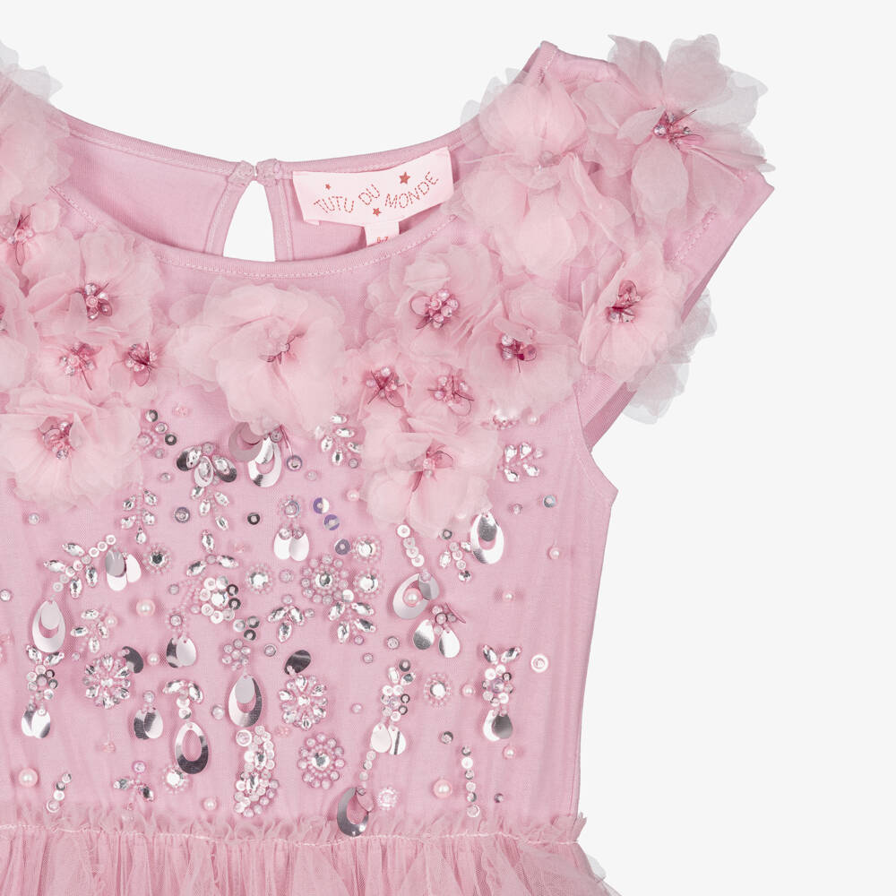 Tutu du Monde-Girls Pink Ruffle Tulle Dress with Beads & Sequin | Childrensalon
