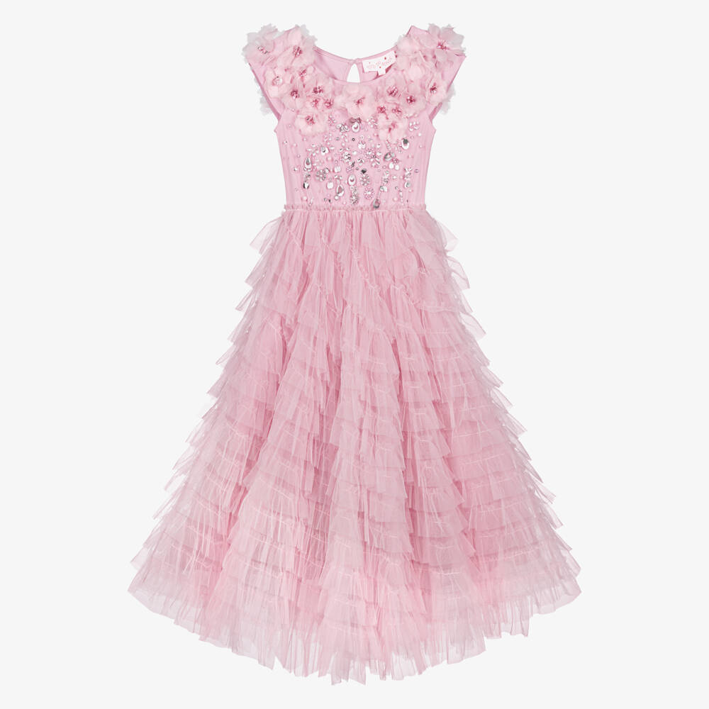 Tutu du Monde-Girls Pink Ruffle Tulle Dress with Beads & Sequin | Childrensalon