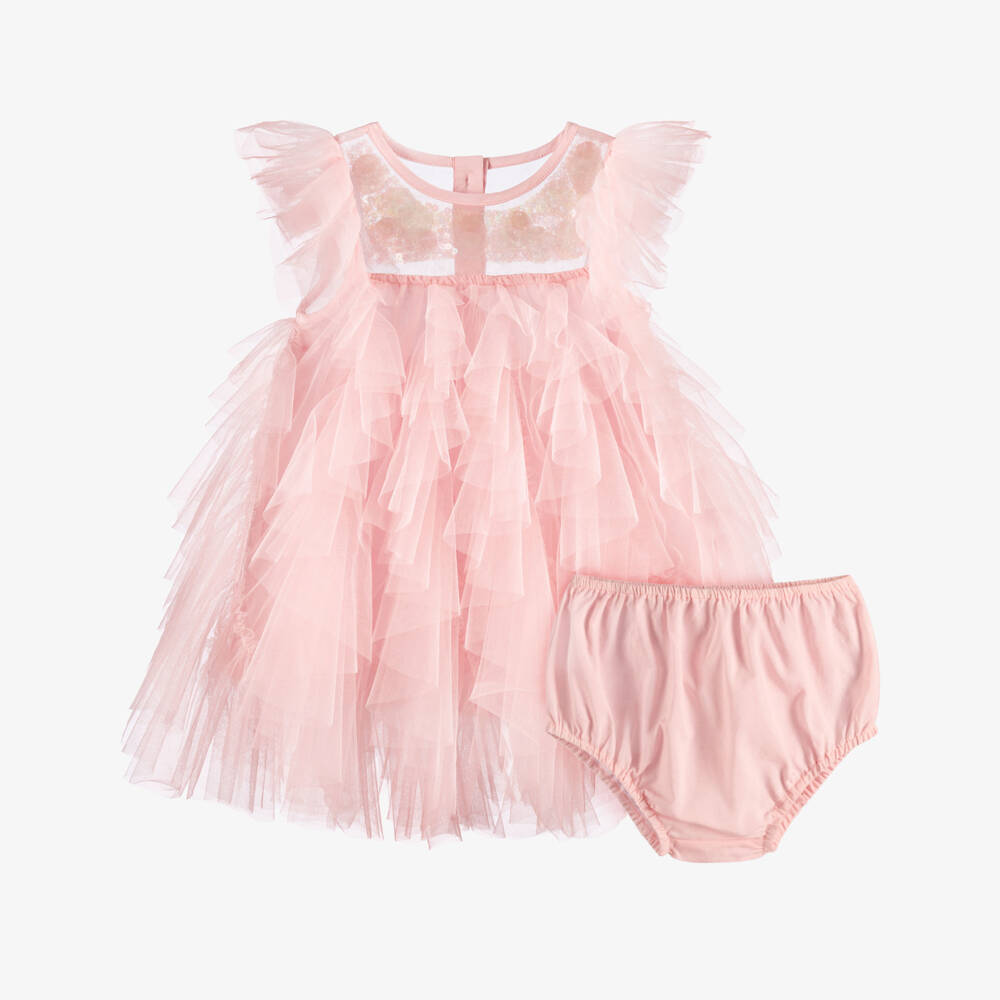 Tutu du Monde-Girls Pink Ruffle Tulle Dress with Sequins | Childrensalon