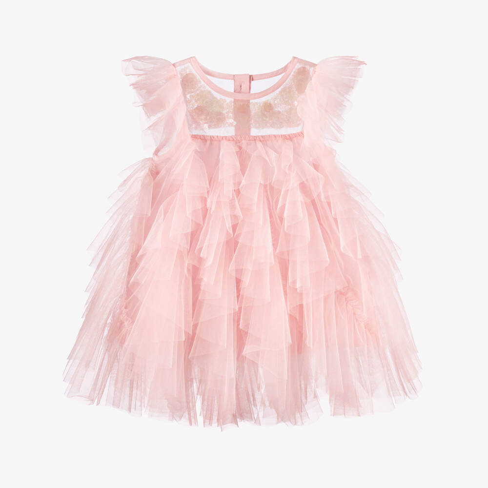 Tutu du Monde-Girls Pink Ruffle Tulle Dress with Sequins | Childrensalon