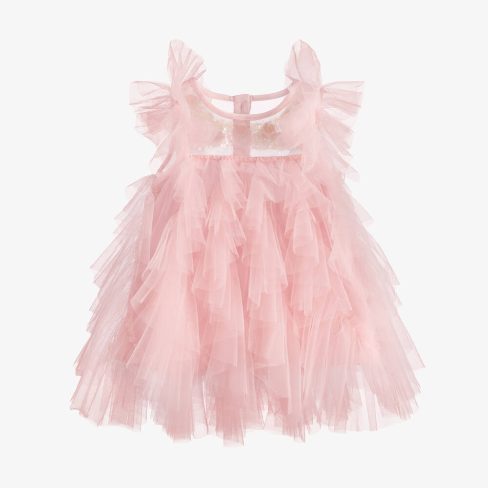 Tutu du Monde-Girls Pink Ruffle Tulle Dress with Sequins | Childrensalon