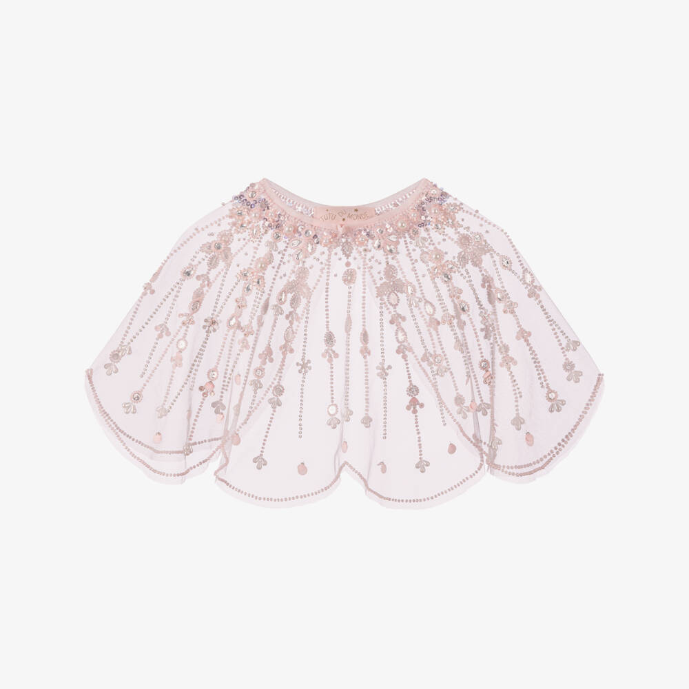 Tutu du Monde-Girls Pink Scalloped Tulle Cape with Gems | Childrensalon