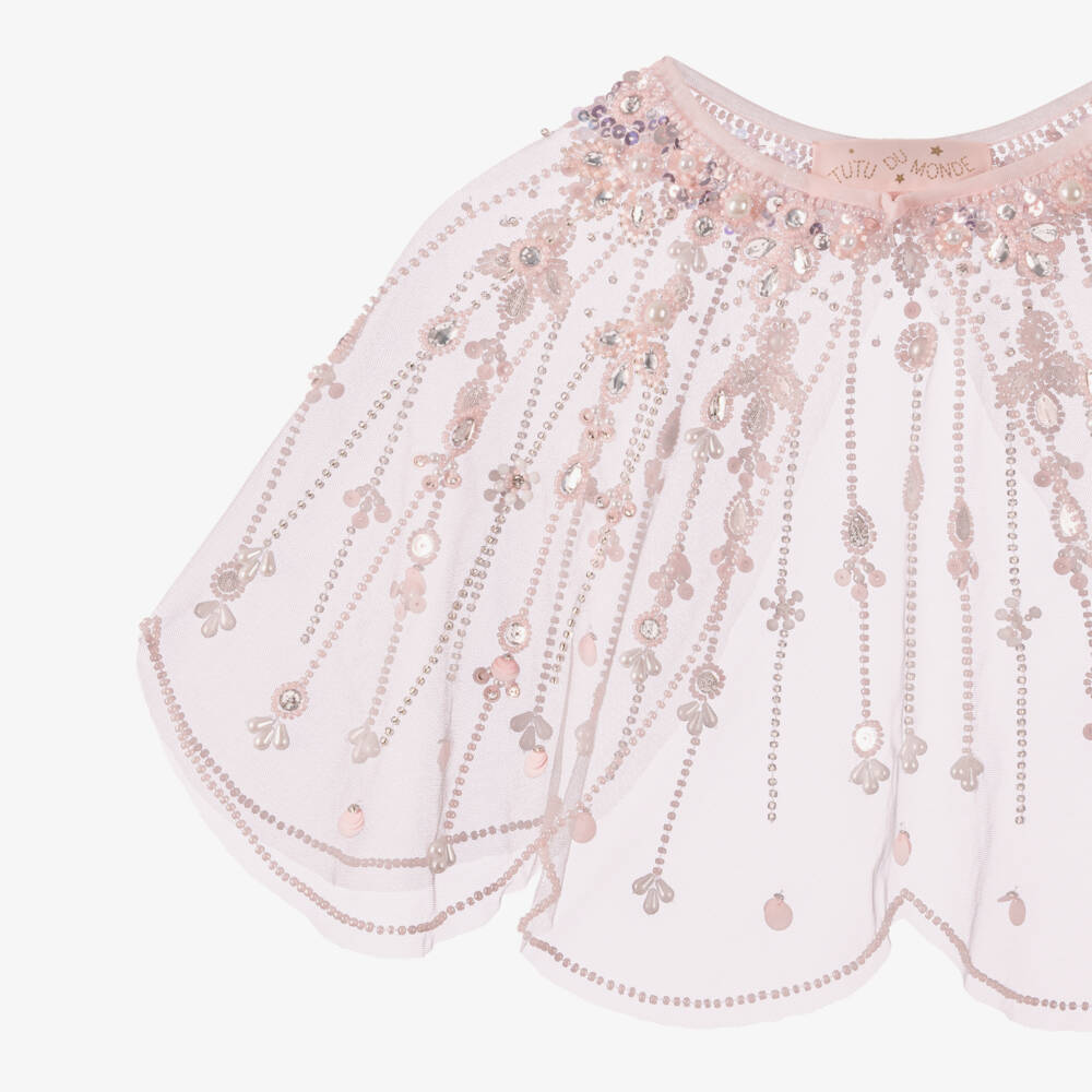 Tutu du Monde-Girls Pink Scalloped Tulle Cape with Gems | Childrensalon