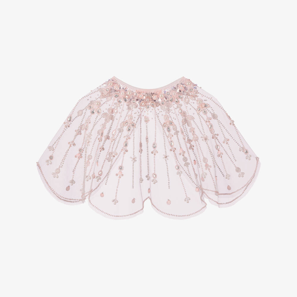 Tutu du Monde-Girls Pink Scalloped Tulle Cape with Gems | Childrensalon