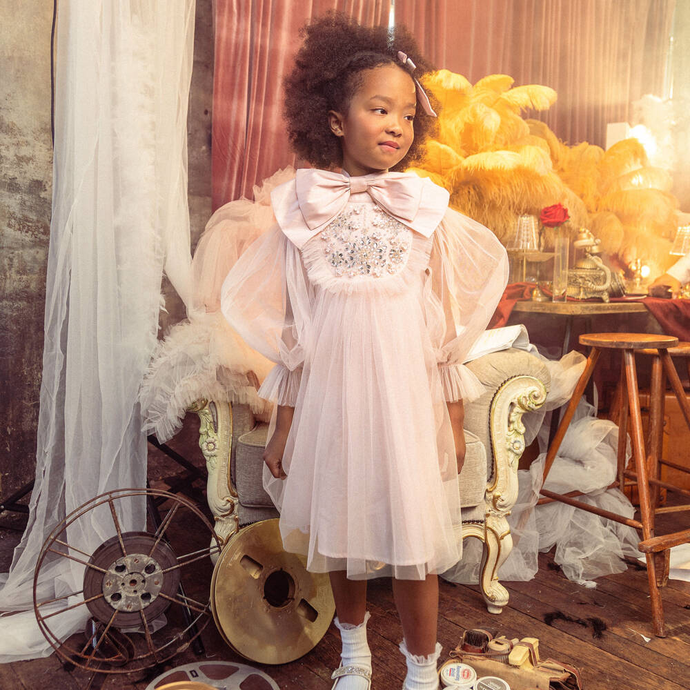 Tutu du Monde-Girls Pink Tulle Dress with Beads & Sequins | Childrensalon