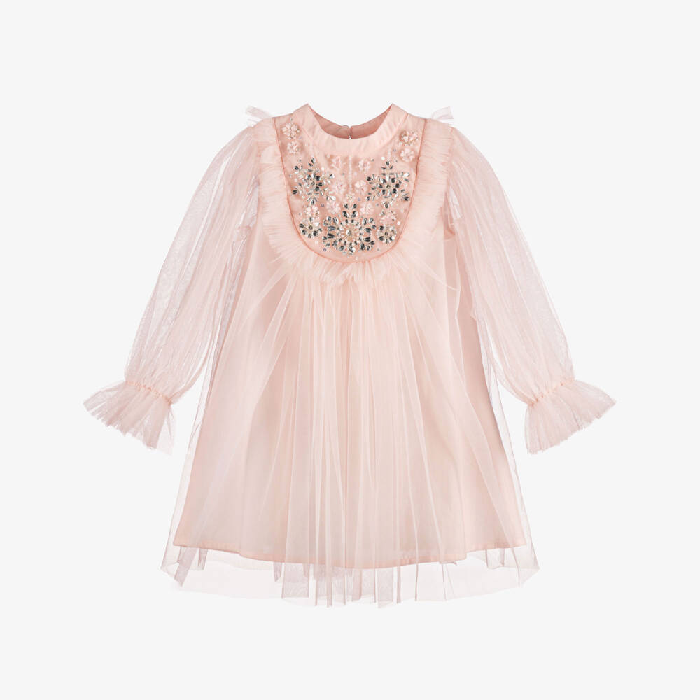 Tutu du Monde-Girls Pink Tulle Dress with Beads & Sequins | Childrensalon