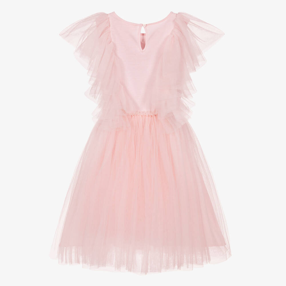 Tutu du Monde-Girls Pink Tulle Dress with Jewelled Bow & Flowers | Childrensalon
