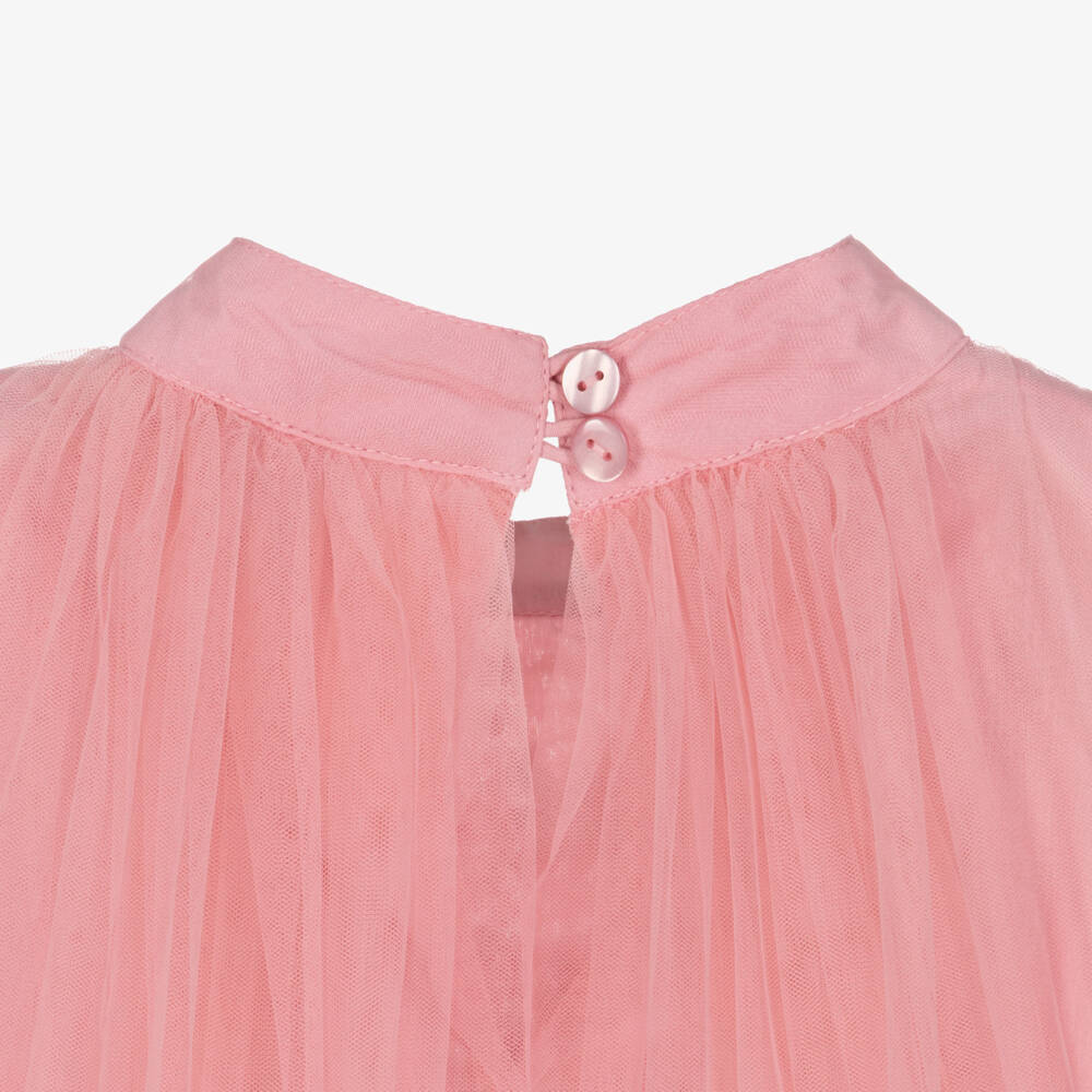 Tutu du Monde-Girls Pink Tulle Long Sleeved Dress with Diamantés | Childrensalon