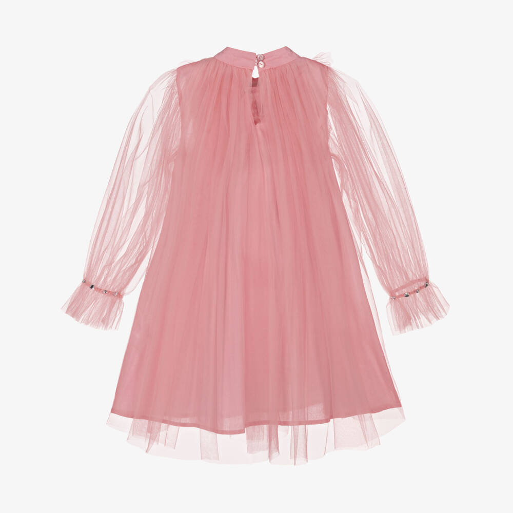 Tutu du Monde-Girls Pink Tulle Long Sleeved Dress with Diamantés | Childrensalon