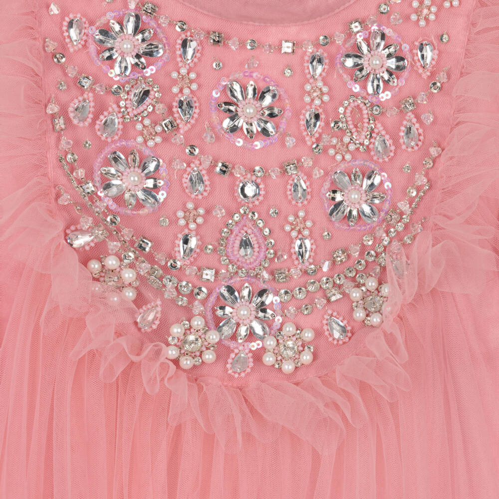 Tutu du Monde-Girls Pink Tulle Long Sleeved Dress with Diamantés | Childrensalon