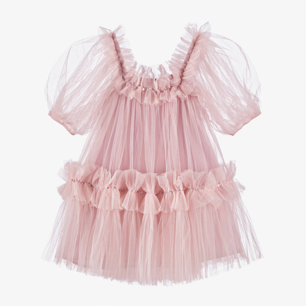 Tutu du Monde-Girls Pink Tulle Ruffle Dress with Sequins | Childrensalon